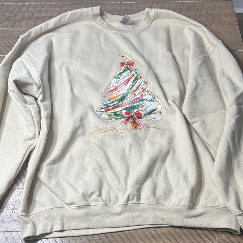 Gildan Cream Christmas Tree Sweatshirt
